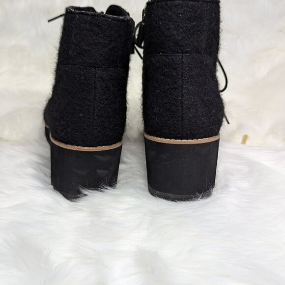 Eileen Fisher Crew Felted Lace-Up Bootie black wool comfy wedge heel zip 5.5 Sz9 - Picture 3 of 11